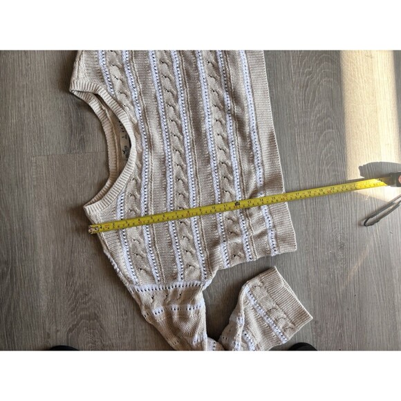 Hollister Cotton Preppy Stripe Pointelle Off Shoulder Crop Cozy Relaxed Sweater - Picture 9 of 9